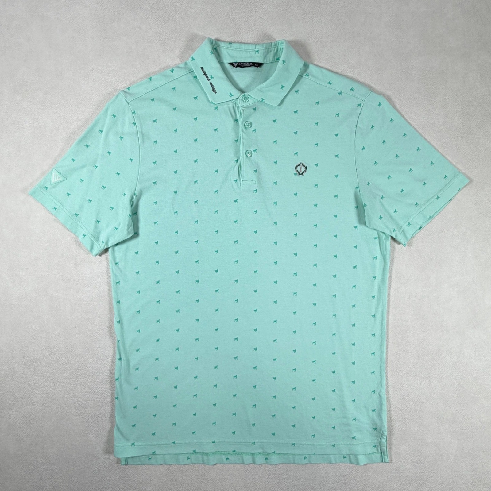 Levelwear Mens Muirfield Village Golf Polo Shirt Mint Green Dog Print Size M
